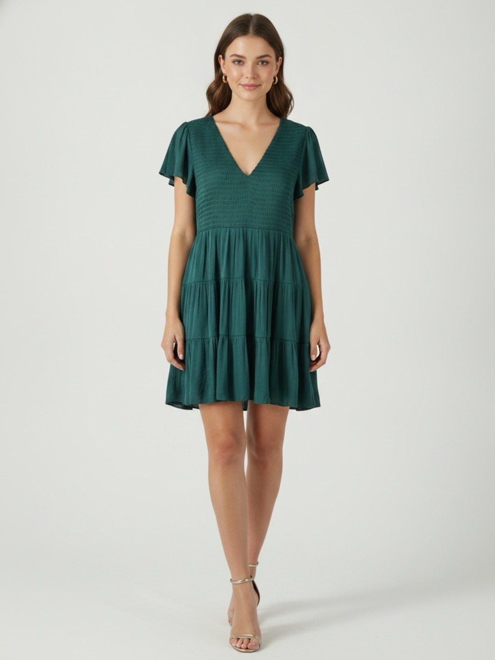Naked Zebra Forest Green Smocked Mini Dress Large